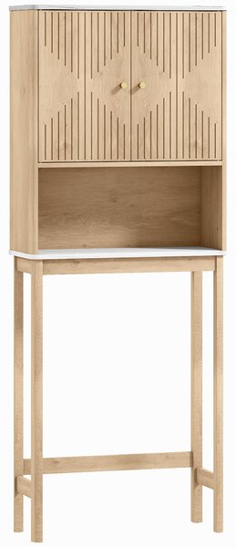 HOMCOM Mobile Sopra WC con Armadietto a 2 Ante e Ripiano Aperto, Barra Inferiore, 66x25x168 cm, Rovere | Aosom Italy
