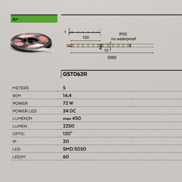 Striscia led gea led gst062r 72w rgb 24v ip20 5mt multicolore interno - Gea Led