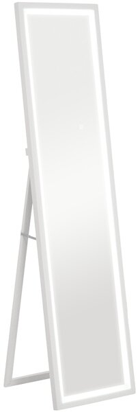 HOMCOM Specchio Illuminato con Luci LED Regolabili e Pulsante Touch, in Vetro e MDF, 40x5x160 cm, Bianco | Aosom Italy