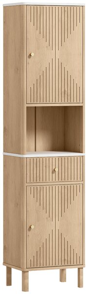 HOMCOM Colonna Bagno con Cassetto, 2 Armadietti e Ripiani Regolabili, Ripiano Effetto Marmo, 41.5x30x168 cm, Rovere | Aosom Italy