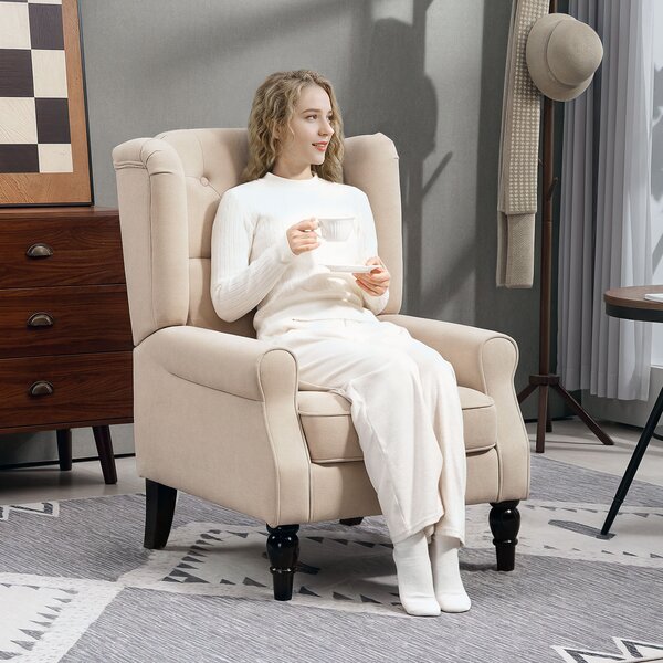 HOMCOM Poltrona per Salotto in Stile Francese con Seduta Imbottita e Cuscini, in Poliestere, 74x86x102 cm, Beige | Aosom Italy