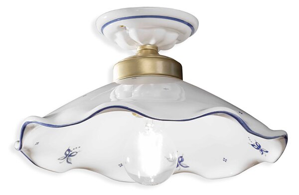 Plafoniera Classica Belluno Ceramica E Ottone Decorato Filo Blu 1 Luce E27