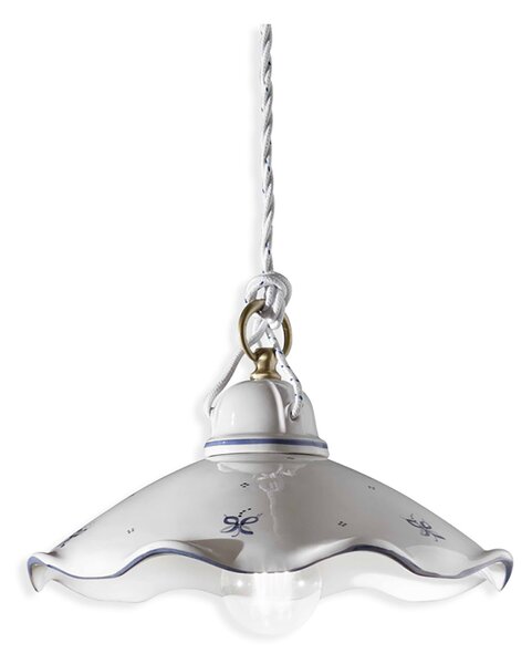 Lampadario Classico Belluno Ceramica E Ottone Decorato Filo Blu 1 Luce E27