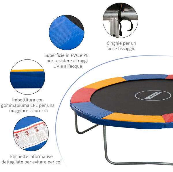 Outsunny Copertura Bordo di Protezione per Trampolino Elastico in PVC Rosso Blu Giallo ( Ø305cm )|Aosom