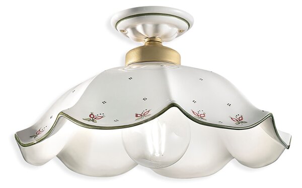 Plafoniera Classica Belluno Ceramica E Ottone Satinato Decorato 1 Luce E27