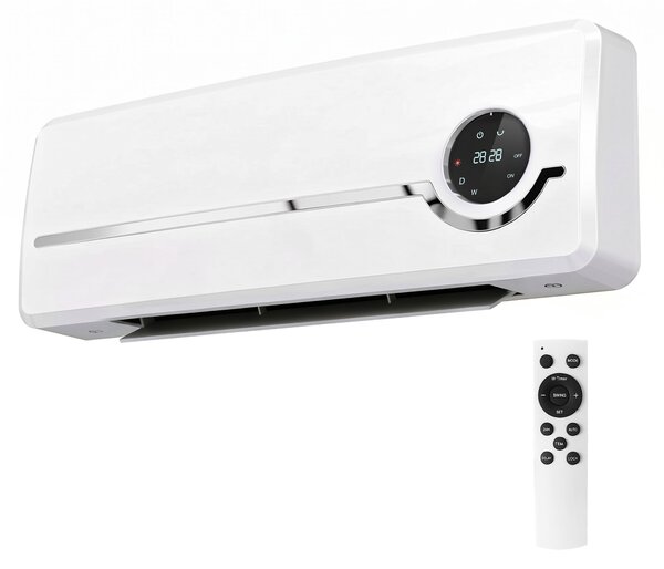 HOMCOM Stufa Ceramica 2000W a Parete con 3 Modalità, Temperatura Regolabile, Timer, Telecomando, Blocco Bambini, Bianco | Aosom Italy