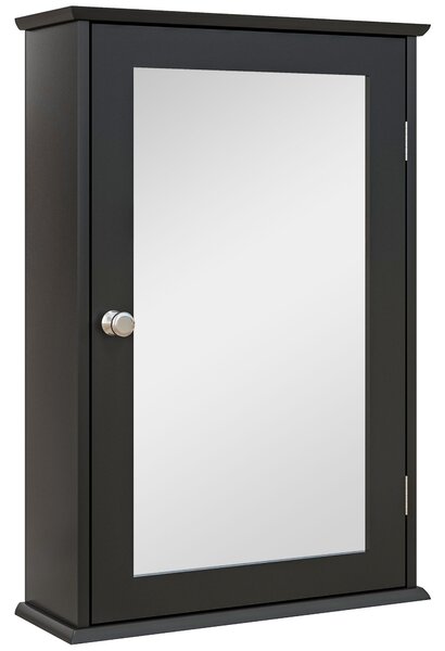 Kleankin Mobiletto Bagno Pensile con Specchio e Anta a Chiusura Magnetica, 41x14x60 cm, Nero | Aosom Italy