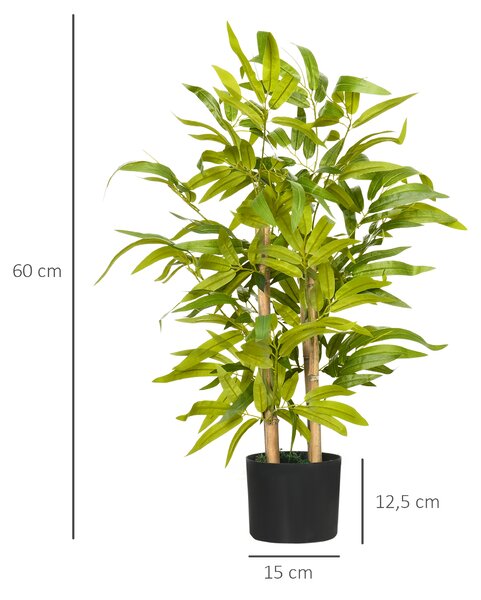HOMCOM Pianta di Bambu Artificiale Alta 60 cm in Poliestere e PP Verde con Vaso in Cemento Ø15x12.5 cm | Aosom Italy