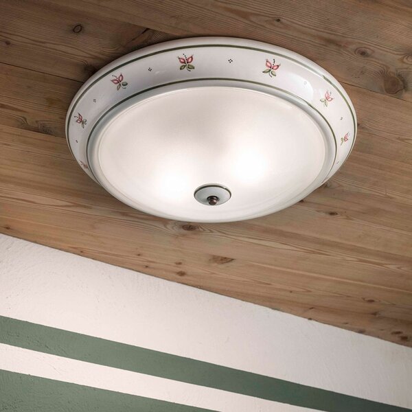 Plafoniera Classica Capua Ceramica E Ottone Satinato Decorato 2 Luci E27