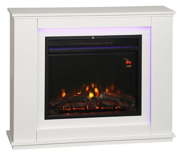HOMCOM Camino Elettrico Potenza 1000W / 2000W con Fiamma a 12 Colori e 5 Luminosità, Telecomando e Timer, 98x25x80 cm, Bianco e Nero | Aosom Italy