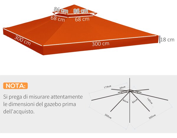 Outsunny Copertura per Gazebo 3x3 m a 2 Livelli in Poliestere Resistente con 8 Fori di Drenaggio, Rosso Ruggine