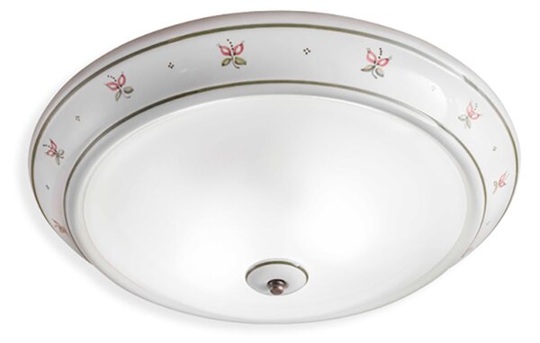 Plafoniera Classica Capua Ceramica E Ottone Satinato Decorato 2 Luci E27