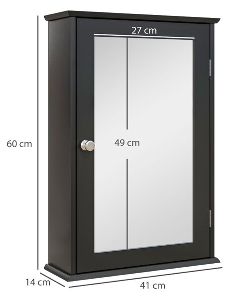 Kleankin Mobiletto Bagno Pensile con Specchio e Anta a Chiusura Magnetica, 41x14x60 cm, Nero | Aosom Italy