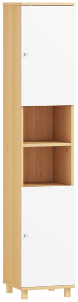 HOMCOM Colonna Bagno con 2 Armadietti e Ripiani Aperti, Mensole Interne Regolabili, 30x30x166 cm, Bianco e Legno | Aosom Italy