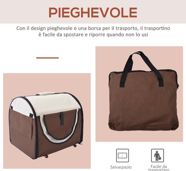 PawHut Trasportino Gabbia da Trasporto per Cani Gatti e Animali Domestici Pieghevole 61x46x51cm caffè|Aosom