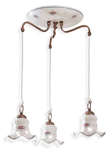 Lampadario Tondo Classico Chieti Metallo E Ceramica Nero Sfumato Rame 3 Luci E14