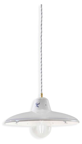 Lampadario Classico Como Ceramica Bianco Decorato Filo Blu 1 Luce E27