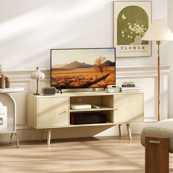 HOMCOM Mobile TV 55" max con 2 Armadietti e 2 Ripiani Aperti, in Legno e Truciolato, 120x34x50 cm, Color Legno | Aosom Italy