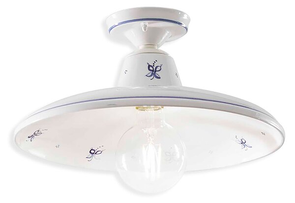 Plafoniera Classica Como Ceramica Bianco Decorato Filo Blu 1 Luce E27