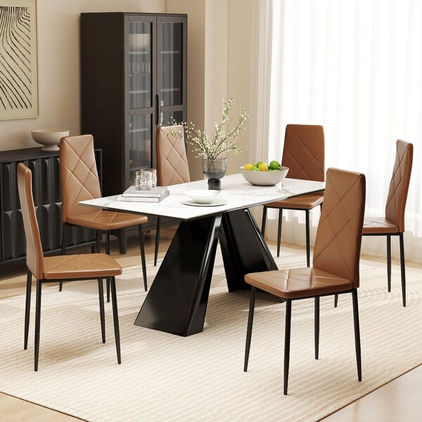 HOMCOM Set di 6 Sedie da Pranzo Moderne con Schienale Alto in Finta Pelle e Acciaio, 41x50x97 cm, Marrone | Aosom Italy