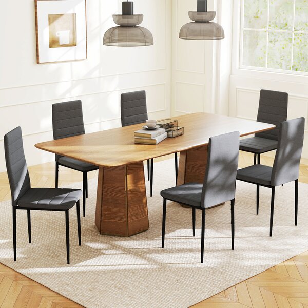 HOMCOM Set 6 Sedie Imbottite per Soggiorno o Sala da Pranzo, Sedie da Cucina Moderne, in Acciaio e Tessuto Grigio | Aosom Italy