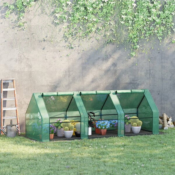 Outsunny Serra a Tunnel da Giardino in PE con Bordi Allungati e Porte a Cerniera per Piante e Fiori, 270x90x90 cm, Verde scuro | Aosom Italy