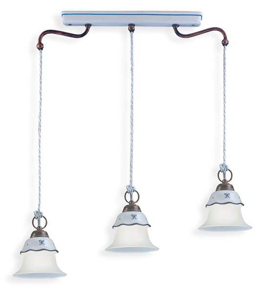 Lampadario Lin. Classico Ferrara Metallo E Ceramica Nero Sfumato Rame 3 Luci E14