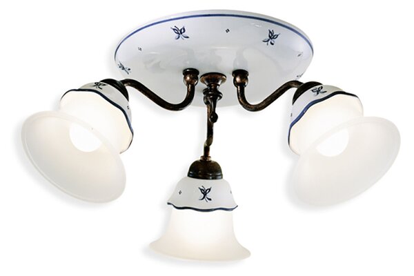 Plafoniera Classica Ferrara Metallo E Ceramica Nero Sfumato Rame 3 Luci E14