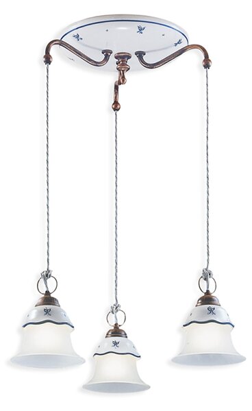 Lampadario Tondo Classico Ferrara Metallo Ceramica Nero Sfumato Rame 3 Luci E14