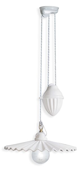 Sospensione Saliscendi Classico L'Aquila Metallo E Ceramica Ottone 1 Luce E27