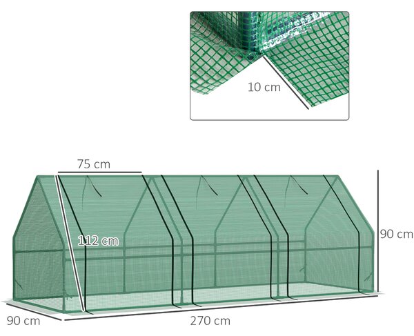 Outsunny Serra a Tunnel da Giardino in PE con Bordi Allungati e Porte a Cerniera per Piante e Fiori, 270x90x90 cm, Verde scuro | Aosom Italy