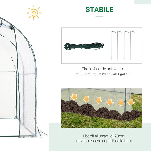Outsunny Serra da giardino a Tunnel per Piante e Orto con Copertura in PVC, Porta Avvolgibile e Telaio in Acciaio, 2x3x2m|Aosom