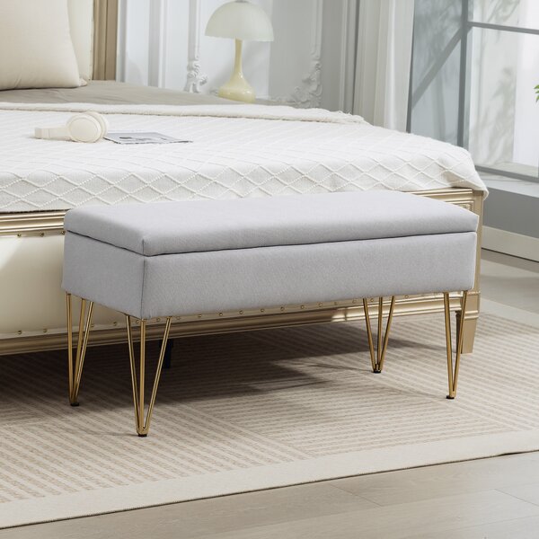HOMCOM Panca Fondo Letto con Contenitore in Tessuto e Gambe in Acciaio, 100x40x49 cm, Grigio Chiaro | Aosom Italy