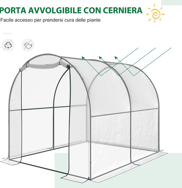 Outsunny Serra da giardino a Tunnel per Piante e Orto con Copertura in PVC, Porta Avvolgibile e Telaio in Acciaio, 2x3x2m|Aosom