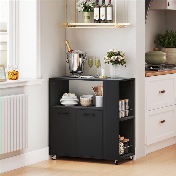HOMCOM Carrello Cucina in Legno con Ripiano Aperto, Armadietto e Scaffale Laterale, 75x40x80.5 cm, Nero | Aosom Italy