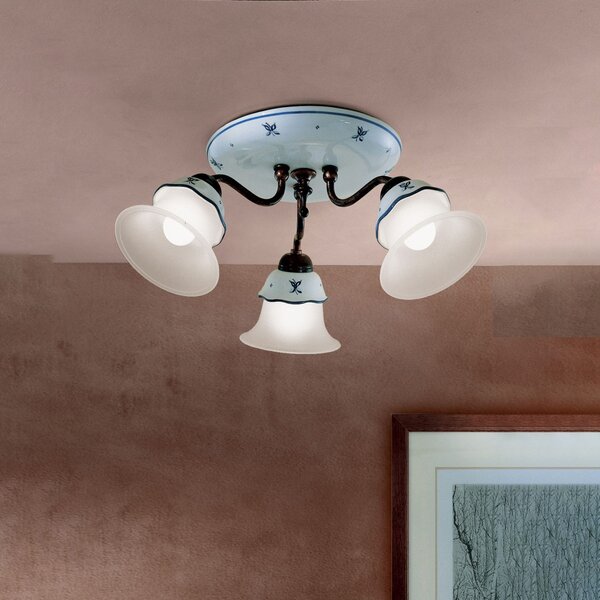 Plafoniera Classica Ferrara Metallo E Ceramica Nero Sfumato Rame 3 Luci E14