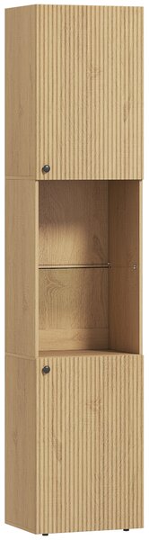 HOMCOM Colonna da Bagno Slim 6 Ripiani, 2 Ante, Scomparti Aperti, Ripiano in Vetro Temperato, Ripiani Regolabili, Rovere | Aosom Italy