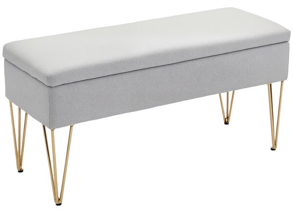 HOMCOM Panca Fondo Letto con Contenitore in Tessuto e Gambe in Acciaio, 100x40x49 cm, Grigio Chiaro | Aosom Italy