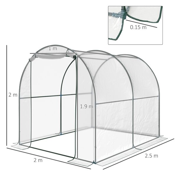 Outsunny Serra da giardino a Tunnel per Piante e Orto con Copertura in PVC, Porta Avvolgibile e Telaio in Acciaio, 2x3x2m|Aosom