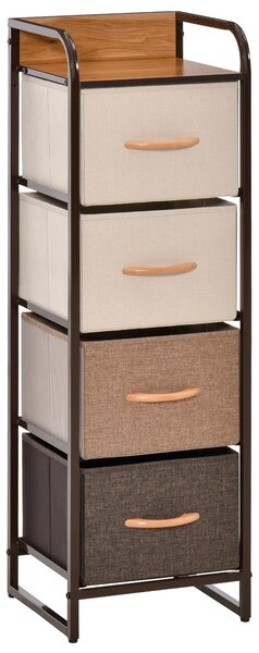HOMCOM Cassettiera 4 Cassetti Pieghevoli in Tessuto e Struttura in Legno e Metallo, 31x29x99 cm, Multicolore | Aosom Italy