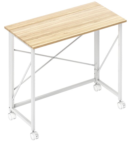 HOMCOM Scrivania Pieghevole Salvaspazio con 4 Ruote e Freno, 80x40x75 cm, Legno | Aosom Italy