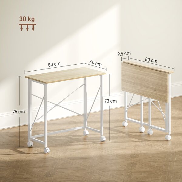 HOMCOM Scrivania Pieghevole Salvaspazio con 4 Ruote e Freno, 80x40x75 cm, Legno | Aosom Italy