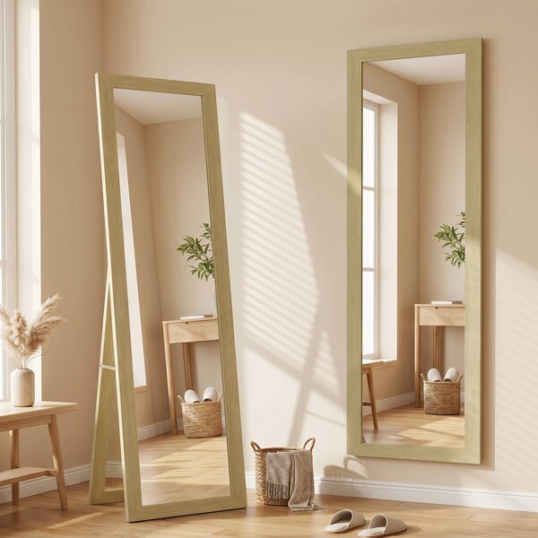 HOMCOM Specchio Verticale da Parete o da Terra con Cornice in MDF, 37x40x155 cm, Quercia e Trasparente | Aosom Italy