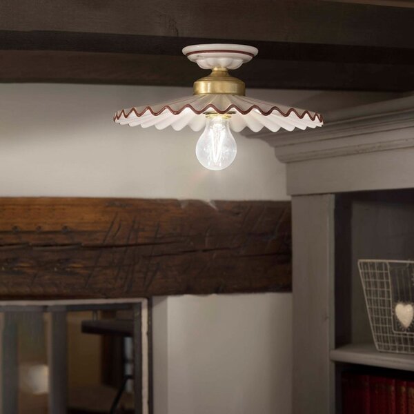 Plafoniera Classica L'Aquila Ottone E Ceramica Decorato Diam. 31Cm Luce E27