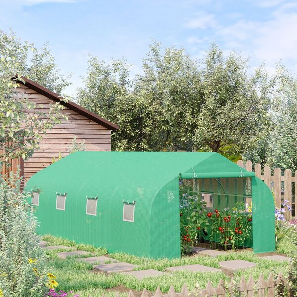 Outsunny Serra da Giardino 6x3x2m con Tetto a Spiovente in PE per Piante, Verde|Aosom