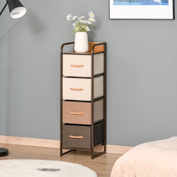 HOMCOM Cassettiera 4 Cassetti Pieghevoli in Tessuto e Struttura in Legno e Metallo, 31x29x99 cm, Multicolore | Aosom Italy
