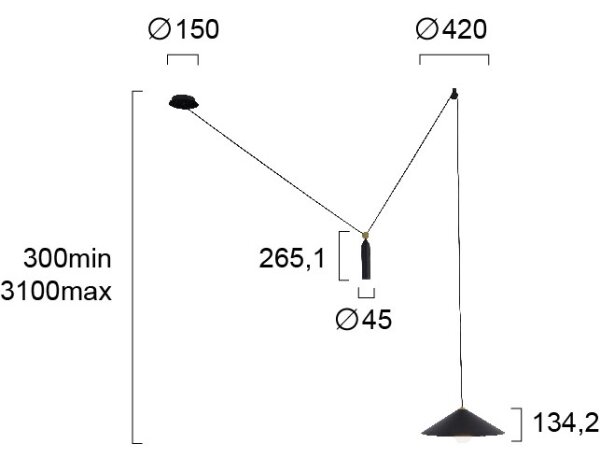 Lampadario a sospensione con cavo ALTO 1xE27/60W/230V nero