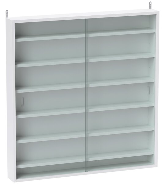 HOMCOM Bacheca Portaoggetti a 5 Ripiani Regolabili in Legno con Ante in Vetro, 80x9.5x83 cm, Bianco | Aosom Italy