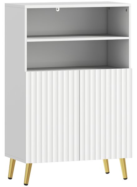 HOMCOM Mobiletto Bagno Moderno con 2 Ripiani Aperti e Armadietto con Ante Ammortizzate, 60x31.8x93 cm, Bianco | Aosom Italy