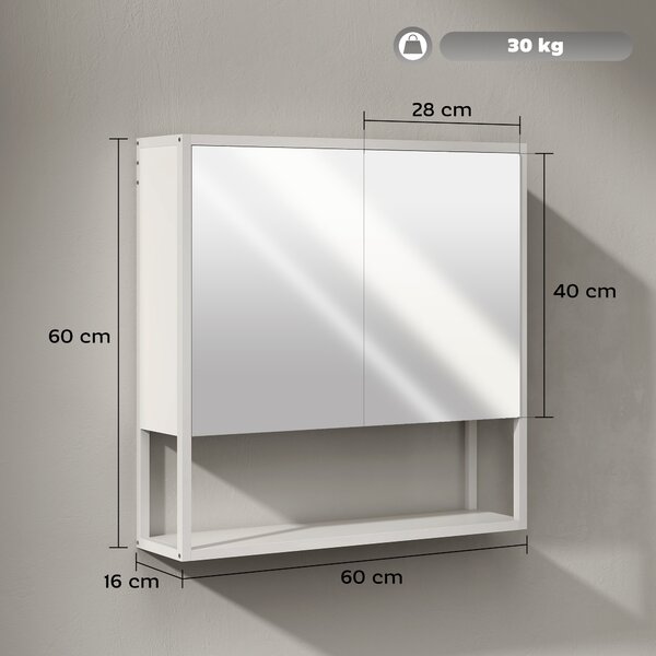 HOMCOM Mobile Bagno a Parete con Specchio, Armadietto con Mensola Regolabile e Ripiano Aperto, 60x16x60 cm, Bianco | Aosom Italy